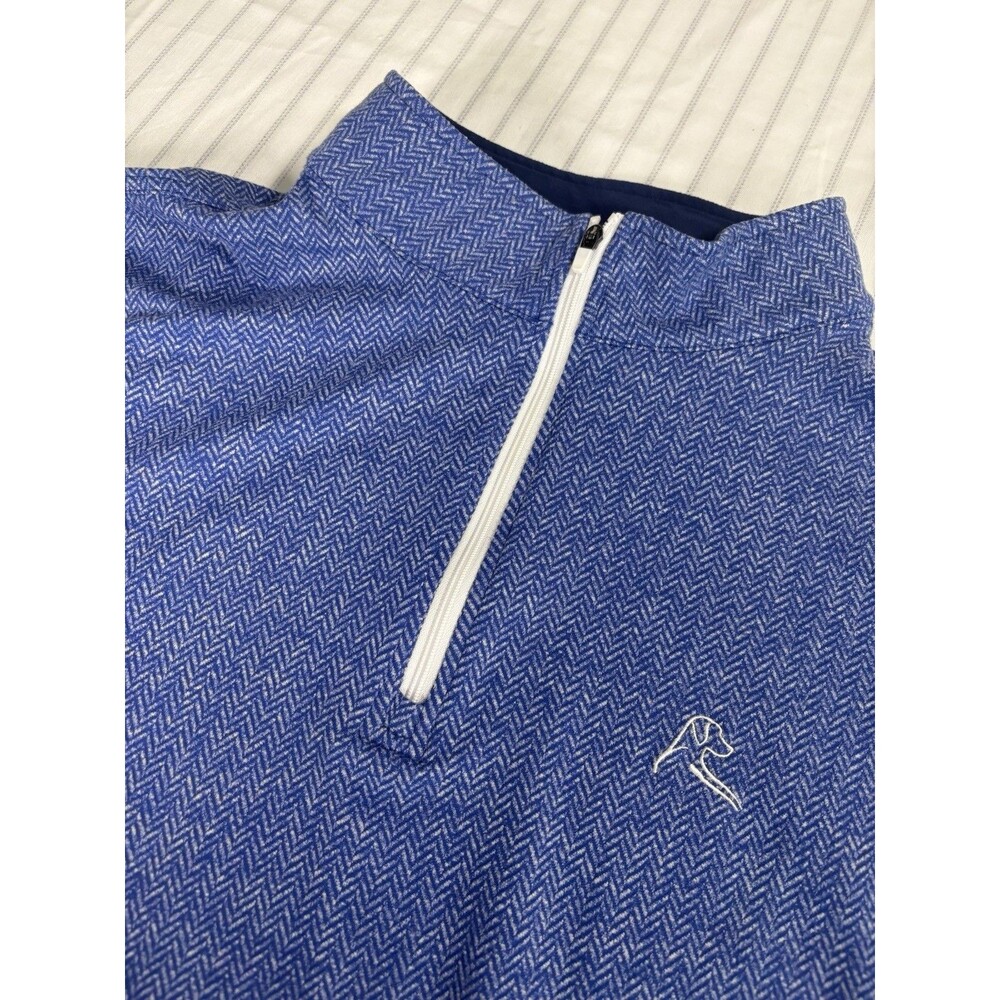 Rhoback Blue Herringbone 1/4 Zip Mock Neck Pullover Men's L Long Sleeve